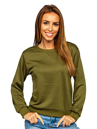 BOLF Damen Sweatshirt ohne Kapuze Basic Sport Style J.Style WB11002 Khaki S [A1A] [OC] von BOLF