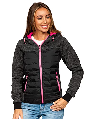 BOLF Damen Übergangsjacke Steppjacke Reißverschluss Outdoorjacke Schuljacke Classic Hoodie Freizeitjacke Herbst Style J.STYLE KSW4002 Schwarz S [D4D] von BOLF