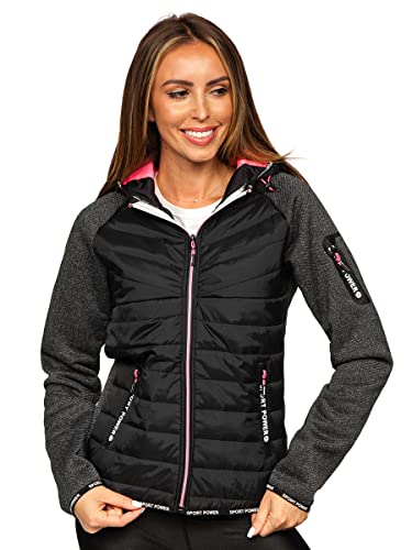 BOLF Damen Übergangsjacke Steppjacke Reißverschluss Outdoorjacke Schuljacke Classic Hoodie Freizeitjacke Herbst Style J.STYLE KSW4004 Schwarz S [D4D] von BOLF