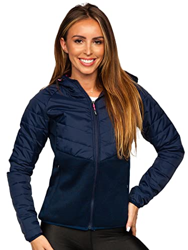 BOLF Damen Übergangsjacke Steppjacke Reißverschluss Outdoorjacke Schuljacke Classic Hoodie Freizeitjacke Herbst Style J.STYLE KSW4005 Dunkelblau L [D4D] von BOLF