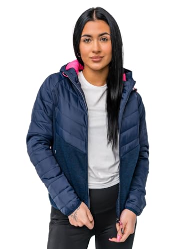 BOLF Damen Übergangsjacke Steppjacke Reißverschluss Outdoorjacke Schuljacke Classic Hoodie Freizeitjacke Herbst Style J.STYLE KSW4005 Dunkelblau M [D4D] von BOLF