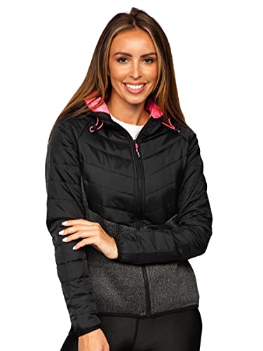 BOLF Damen Übergangsjacke Steppjacke Reißverschluss Outdoorjacke Schuljacke Classic Hoodie Freizeitjacke Herbst Style J.STYLE KSW4005 Schwarz L [D4D] von BOLF