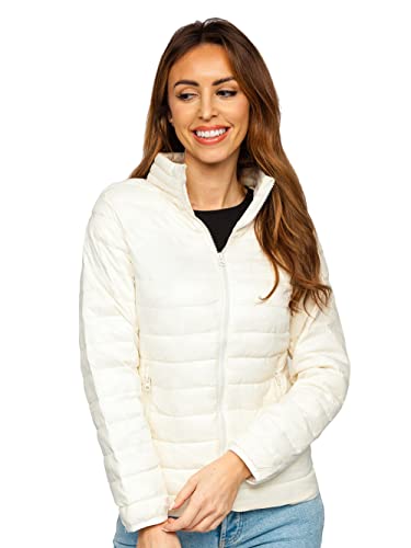 BOLF Damen Übergangsjacke Steppjacke Stehkragen Daunenjacke Reißverschluss Sportjacke Zip Wärme Freizeit Sport Basic Outdoor Casual Style 1141 Beige L [D4D] von BOLF