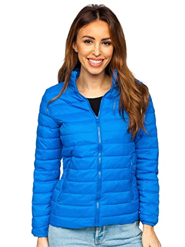 BOLF Damen Übergangsjacke Steppjacke Stehkragen Daunenjacke Reißverschluss Sportjacke Zip Wärme Freizeit Sport Basic Outdoor Casual Style 1141 Blau(Hell) S [D4D] von BOLF