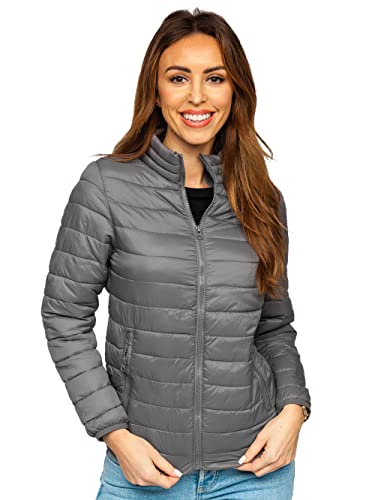 BOLF Damen Übergangsjacke Steppjacke Stehkragen Daunenjacke Reißverschluss Sportjacke Zip Wärme Freizeit Sport Basic Outdoor Casual Style 1141 Grau L [D4D] von BOLF