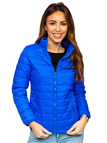 BOLF Damen Übergangsjacke Steppjacke Stehkragen Daunenjacke Reißverschluss Sportjacke Zip Wärme Freizeit Sport Basic Outdoor Casual Style 1141 Kobalt L [D4D] von BOLF