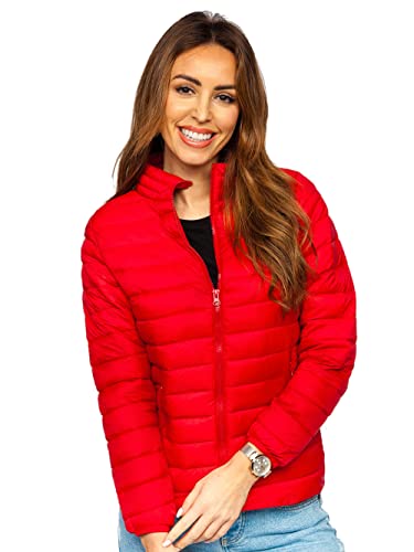 BOLF Damen Übergangsjacke Steppjacke Stehkragen Daunenjacke Reißverschluss Sportjacke Zip Wärme Freizeit Sport Basic Outdoor Casual Style 1141 Rot(Dunkel) L [D4D] von BOLF