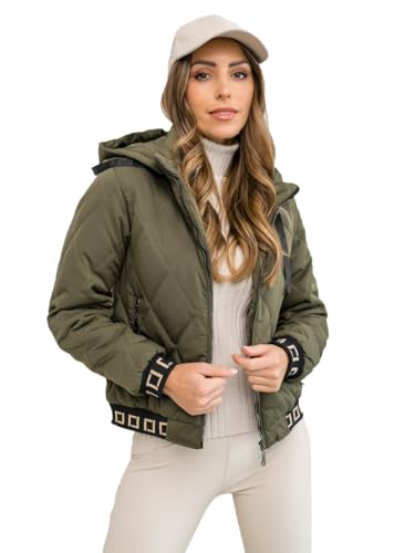 BOLF Damen Übergangsjacke Steppjacke Stehkragen Daunenjacke Reißverschluss Sportjacke Zip Wärme Freizeit Sport Basic Outdoor Casual Style 16M9085 Khaki M [D4D] von BOLF
