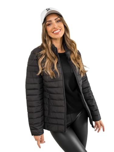 BOLF Damen Übergangsjacke Steppjacke Stehkragen Daunenjacke Reißverschluss Sportjacke Zip Wärme Freizeit Sport Basic Outdoor Casual Style 16M9109 Schwarz M [D4D] von BOLF