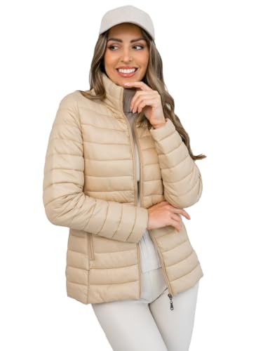 BOLF Damen Übergangsjacke Steppjacke Stehkragen Daunenjacke Reißverschluss Sportjacke Zip Wärme Freizeit Sport Basic Outdoor Casual Style 16M9111 Camel L [D4D] von BOLF