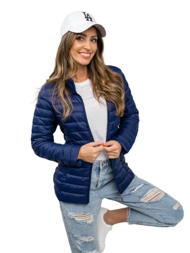 BOLF Damen Übergangsjacke Steppjacke Stehkragen Daunenjacke Reißverschluss Sportjacke Zip Wärme Freizeit Sport Basic Outdoor Casual Style 16M9111 Dunkelblau S [D4D] von BOLF
