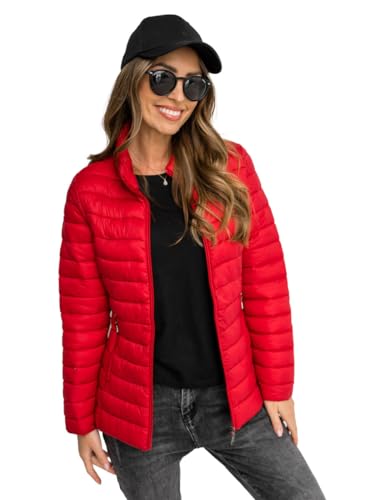 BOLF Damen Übergangsjacke Steppjacke Stehkragen Daunenjacke Reißverschluss Sportjacke Zip Wärme Freizeit Sport Basic Outdoor Casual Style 16M9111 Rot S [D4D] von BOLF