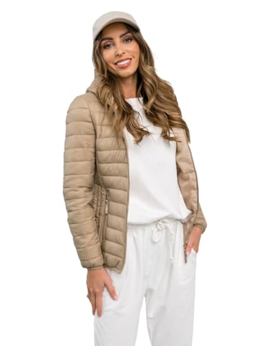 BOLF Damen Übergangsjacke Steppjacke Stehkragen Daunenjacke Reißverschluss Sportjacke Zip Wärme Freizeit Sport Basic Outdoor Casual Style B0123 Beige M [D4D] von BOLF