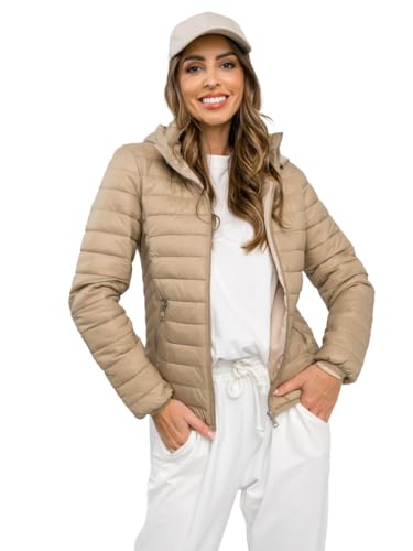BOLF Damen Übergangsjacke Steppjacke Stehkragen Daunenjacke Reißverschluss Sportjacke Zip Wärme Freizeit Sport Basic Outdoor Casual Style B0124 Beige S [D4D] von BOLF