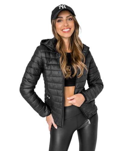 BOLF Damen Übergangsjacke Steppjacke Stehkragen Daunenjacke Reißverschluss Sportjacke Zip Wärme Freizeit Sport Basic Outdoor Casual Style B0124 Schwarz XL [D4D] von BOLF