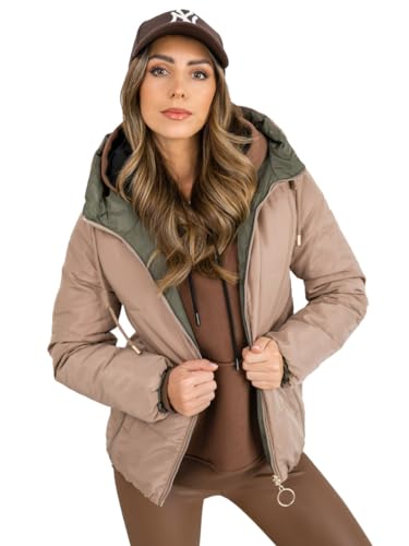 BOLF Damen Übergangsjacke Steppjacke Stehkragen Daunenjacke Reißverschluss Sportjacke Zip Wärme Freizeit Sport Basic Outdoor Casual Style B8181 Beige XL [D4D] von BOLF