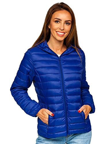 BOLF Damen Übergangsjacke Steppjacke mit Kapuze Daunenjacke Reißverschluss Sportjacke Zip Wärme Freizeit Outdoor Basic Casual Style 20313 Kobalt S [D4D] von BOLF