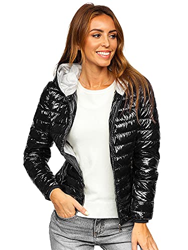 BOLF Damen Übergangsjacke Steppjacke mit Kapuze Daunenjacke Reißverschluss Sportjacke Zip Wärme Freizeit Outdoor Basic Casual Style 9752 Schwarz XL [D4D] von BOLF