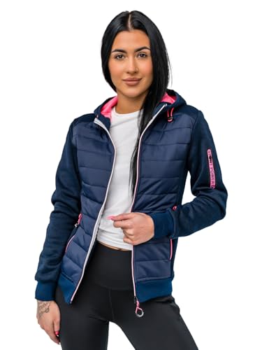 BOLF Damen Übergangsjacke Steppjacke mit Kapuze Daunenjacke Reißverschluss Sportjacke Zip Wärme Freizeit Outdoor Basic Casual Style J.STYLE KSW4001 Dunkelblau S [D4D] von BOLF