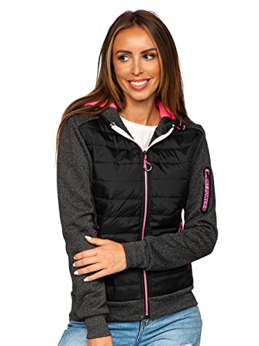 BOLF Damen Übergangsjacke Steppjacke mit Kapuze Daunenjacke Reißverschluss Sportjacke Zip Wärme Freizeit Outdoor Basic Casual Style J.STYLE KSW4001 Schwarz M [D4D] von BOLF