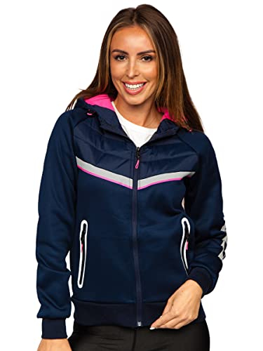 BOLF Damen Übergangsjacke Steppjacke mit Kapuze Daunenjacke Reißverschluss Sportjacke Zip Wärme Freizeit Outdoor Basic Casual Style J.STYLE KSW4012 Dunkelblau S [D4D] von BOLF