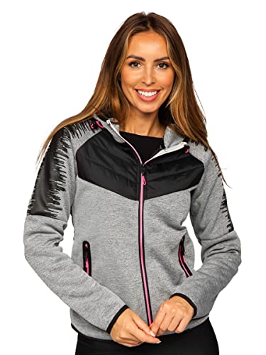 BOLF Damen Übergangsjacke Steppjacke mit Kapuze Daunenjacke Reißverschluss Sportjacke Zip Wärme Freizeit Outdoor Basic Casual Style J.STYLE KSW4007 Grau M [D4D] von BOLF