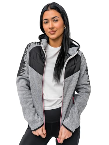 BOLF Damen Übergangsjacke Steppjacke mit Kapuze Daunenjacke Reißverschluss Sportjacke Zip Wärme Freizeit Outdoor Basic Casual Style J.STYLE KSW4007 Grau M [D4D] von BOLF