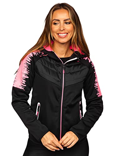 BOLF Damen Übergangsjacke Steppjacke mit Kapuze Daunenjacke Reißverschluss Sportjacke Zip Wärme Freizeit Outdoor Basic Casual Style J.STYLE KSW4007 Schwarz L [D4D] von BOLF