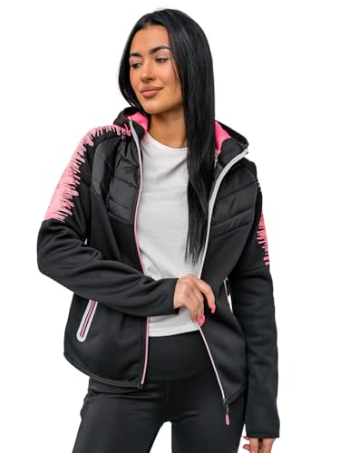 BOLF Damen Übergangsjacke Steppjacke mit Kapuze Daunenjacke Reißverschluss Sportjacke Zip Wärme Freizeit Outdoor Basic Casual Style J.STYLE KSW4007 Schwarz L [D4D] von BOLF