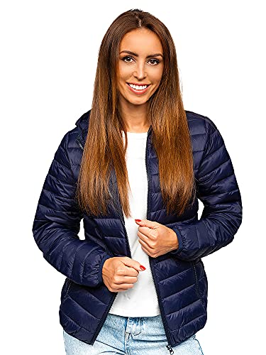 BOLF Damen Übergangsjacke Steppjacke mit Kapuze Daunenjacke Reißverschluss Sportjacke Zip Wärme Freizeit Outdoor Basic Casual Style M23036 Dunkelblau M [D4D] von BOLF