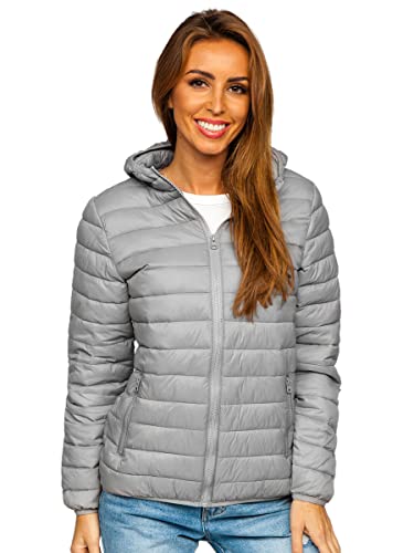 BOLF Damen Übergangsjacke Steppjacke mit Kapuze Daunenjacke Reißverschluss Sportjacke Zip Wärme Freizeit Outdoor Basic Casual Style M23036 Grau XL [D4D] von BOLF