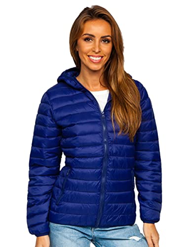 BOLF Damen Übergangsjacke Steppjacke mit Kapuze Daunenjacke Reißverschluss Sportjacke Zip Wärme Freizeit Outdoor Basic Casual Style M23036 Mittelblau S [D4D] von BOLF