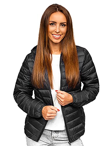 BOLF Damen Übergangsjacke Steppjacke mit Kapuze Daunenjacke Reißverschluss Sportjacke Zip Wärme Freizeit Outdoor Basic Casual Style M23036 Schwarz S [D4D] von BOLF