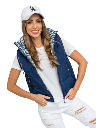 BOLF Damen Weste Bodywarmer Steppweste Daunenweste Funktionsweste Vest Ärmellose Sportweste Kapuzenweste Wärme Freizeit Outdoor Slim Fit Modellauswahl 16M9091 Dunkelblau XL [U1U] von BOLF