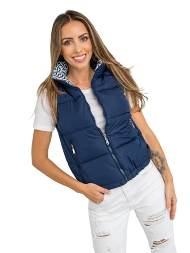 BOLF Damen Weste Bodywarmer Steppweste Daunenweste Funktionsweste Vest Ärmellose Sportweste Kapuzenweste Wärme Freizeit Outdoor Slim Fit Modellauswahl 16M9092 Dunkelblau S [U1U] von BOLF
