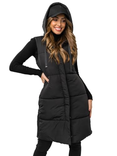 BOLF Damen Weste Bodywarmer Steppweste Daunenweste Funktionsweste Vest Ärmellose Sportweste Kapuzenweste Wärme Freizeit Outdoor Slim Fit Modellauswahl 16M9093 Schwarz XL [U1U] von BOLF