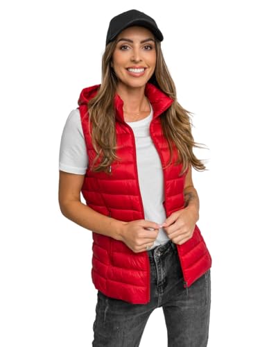 BOLF Damen Weste Bodywarmer Steppweste Daunenweste Funktionsweste Vest Ärmellose Sportweste Kapuzenweste Wärme Freizeit Outdoor Slim Fit Modellauswahl 16M9139 Rot S [U1U] von BOLF