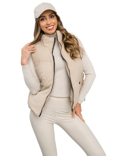 BOLF Damen Weste Bodywarmer Steppweste Daunenweste Funktionsweste Vest Ärmellose Sportweste Kapuzenweste Wärme Freizeit Outdoor Slim Fit Modellauswahl 5M3150 Beige XL [U1U] von BOLF