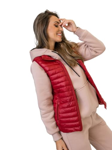 BOLF Damen Weste Bodywarmer Steppweste Daunenweste Funktionsweste Vest Ärmellose Sportweste Kapuzenweste Wärme Freizeit Outdoor Slim Fit Modellauswahl 5M702 Weinrot M [U1U] von BOLF