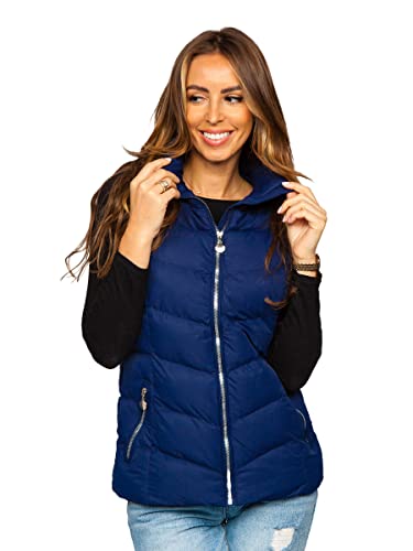 BOLF Damen Weste Bodywarmer Steppweste Daunenweste Funktionsweste Vest Ärmellose Sportweste Kapuzenweste Wärme Freizeit Outdoor Slim Fit Modellauswahl 5M719 Dunkelblau L [U1U] von BOLF