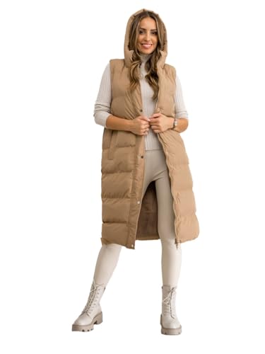 BOLF Damen Weste Bodywarmer Steppweste Daunenweste Funktionsweste Vest Ärmellose Sportweste Kapuzenweste Wärme Freizeit Outdoor Slim Fit Modellauswahl 5M728 Camel L [U1U] von BOLF