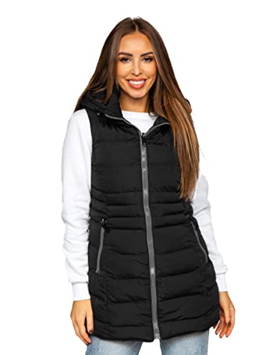 BOLF Damen Weste Bodywarmer Steppweste Daunenweste Funktionsweste Vest Ärmellose Sportweste Kapuzenweste Wärme Freizeit Outdoor Slim Fit Modellauswahl 7040 Schwarz L [U1U] von BOLF