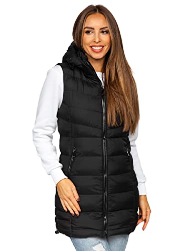 BOLF Damen Weste Bodywarmer Steppweste Daunenweste Funktionsweste Vest Ärmellose Sportweste Kapuzenweste Wärme Freizeit Outdoor Slim Fit Modellauswahl 7044 Schwarz L [U1U] von BOLF