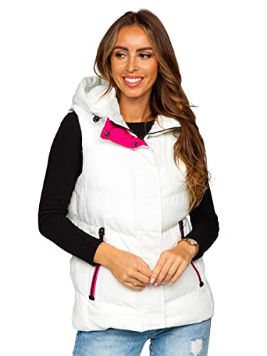 BOLF Damen Weste Bodywarmer Steppweste Daunenweste Funktionsweste Vest Ärmellose Sportweste Kapuzenweste Wärme Freizeit Outdoor Slim Fit Modellauswahl 7051 Weiß XXL [U1U] von BOLF