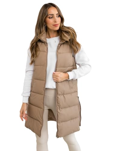 BOLF Damen Weste Bodywarmer Steppweste Daunenweste Funktionsweste Vest Ärmellose Sportweste Kapuzenweste Wärme Freizeit Outdoor Slim Fit Modellauswahl B8212 Beige XXL [U1U] von BOLF