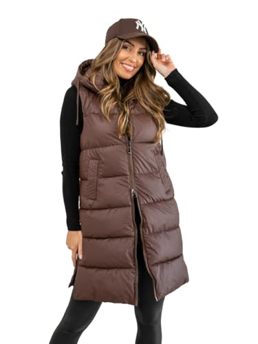BOLF Damen Weste Bodywarmer Steppweste Daunenweste Funktionsweste Vest Ärmellose Sportweste Kapuzenweste Wärme Freizeit Outdoor Slim Fit Modellauswahl B8212 Braun XXL [U1U] von BOLF