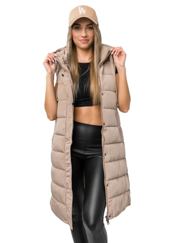 BOLF Damen Weste Bodywarmer Steppweste Daunenweste Funktionsweste Vest Ärmellose Sportweste Kapuzenweste Wärme Freizeit Outdoor Slim Fit Modellauswahl MY6315 Beige M [U1U] von BOLF