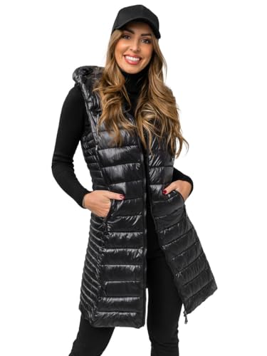 BOLF Damen Weste Lange Steppweste Bodywarmer Daunenweste Vest Funktionsweste Ärmellos Mantel Sportweste Winter Kapuze Warm Freizeit Outdoor 16M9113 Schwarz S [U1U] von BOLF