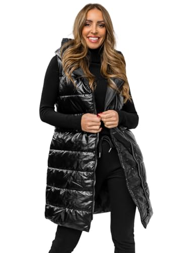 BOLF Damen Weste Lange Steppweste Bodywarmer Daunenweste Vest Funktionsweste Ärmellos Mantel Sportweste Winter Kapuze Warm Freizeit Outdoor 16M9117 Schwarz M [U1U] von BOLF