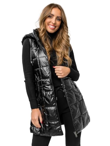 BOLF Damen Weste Lange Steppweste Bodywarmer Daunenweste Vest Funktionsweste Ärmellos Mantel Sportweste Winter Kapuze Warm Freizeit Outdoor 16M9123 Schwarz L [U1U] von BOLF